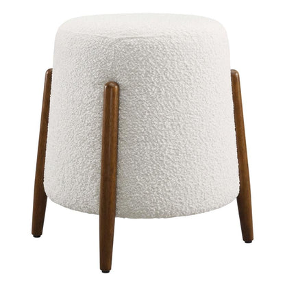 Outdoor ottoman with upholstered boucle fabric, stylish seat, square design
