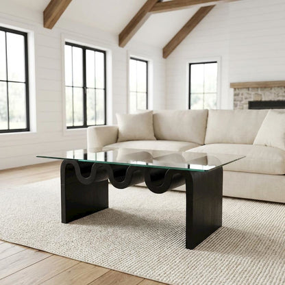 Rectangular Glass Top Coffee Table with Modern Design for Living Room