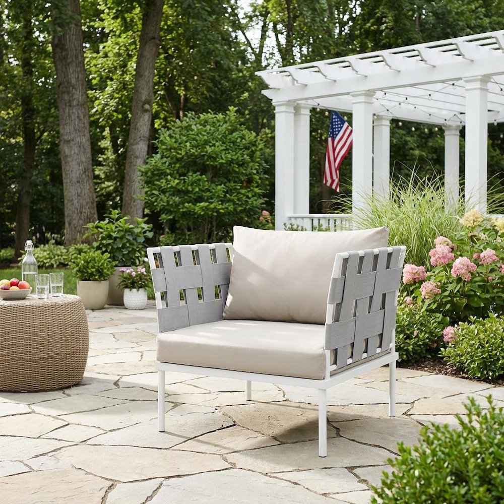Outdoor Patio Aluminum Armchair With Weather-Resistant Frame And Cushioned Seat