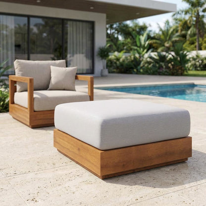 Outdoor Patio Ottoman with Acacia Wood Top and Stylish Design