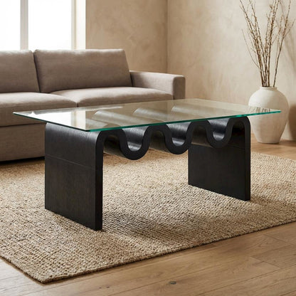 Rectangular Glass Top Coffee Table with Modern Design for Living Room