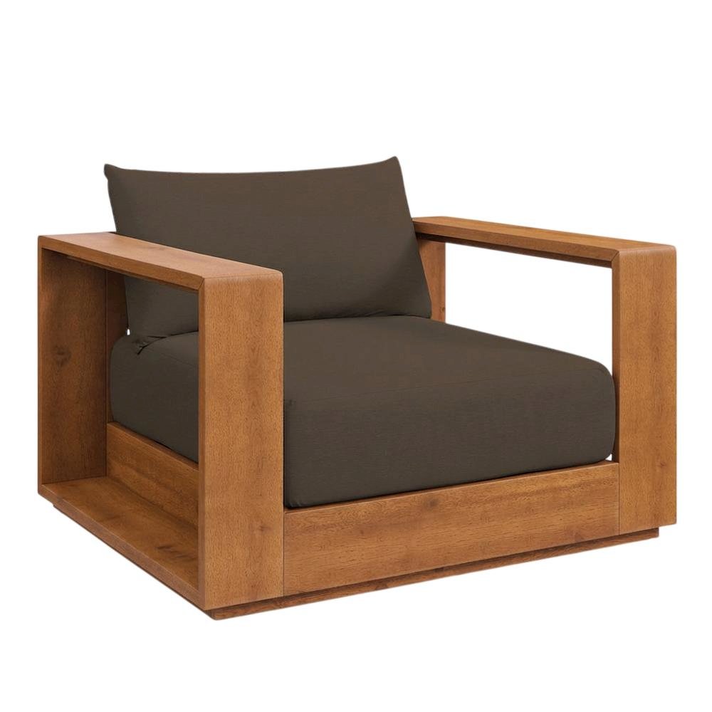Outdoor Patio Acacia Wood Lounge Chair with Armrests and Comfort Seat
