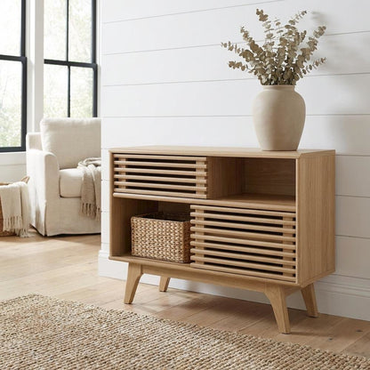 Brown wood TV stand with sleek design and sturdy construction