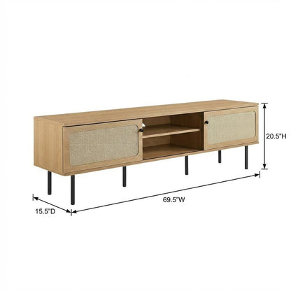 Wooden TV stand in brown with spacious surface and sturdy base