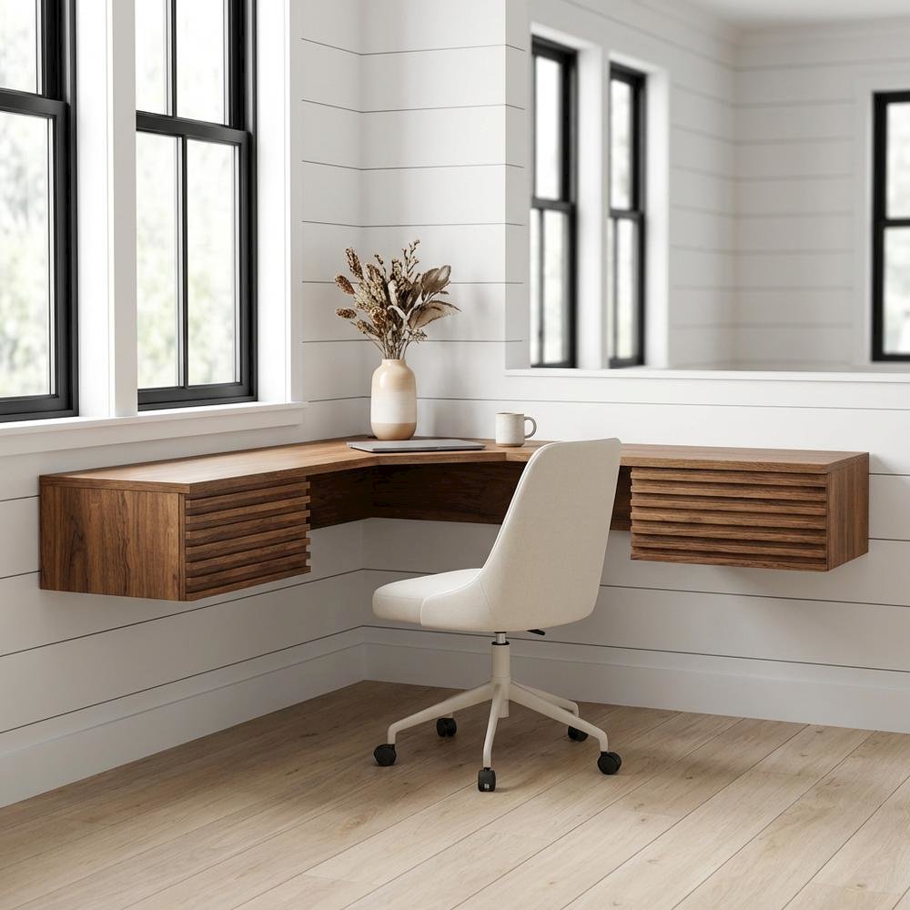 L-Shaped Wall Mount Corner Office Desk In Modern Style For Workspace Efficiency
