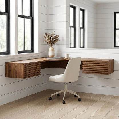 L-Shaped Wall Mount Corner Office Desk In Modern Style For Workspace Efficiency