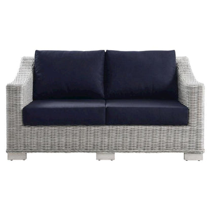 Outdoor Wicker Rattan Loveseat With Armrests And Comfortable Cushions
