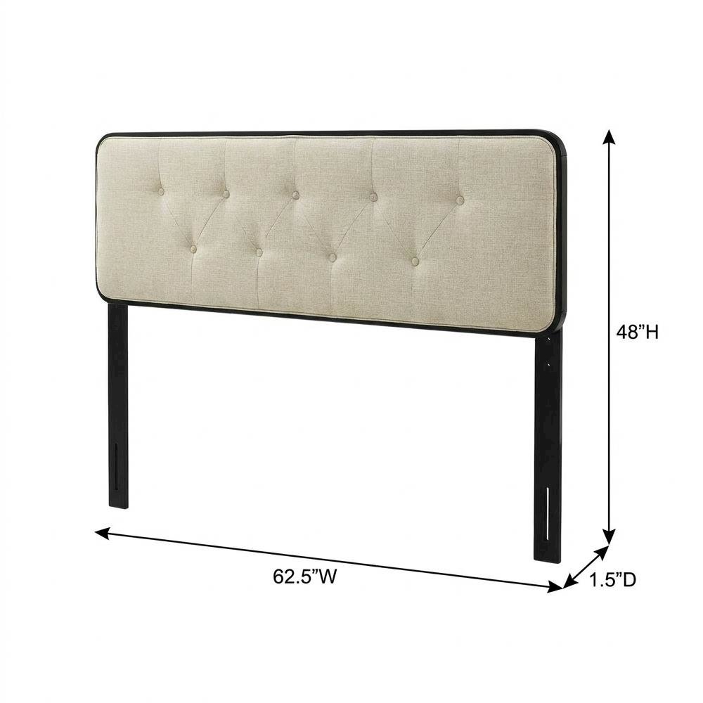 Tufted Fabric Queen Headboard with Wood Frame and Classic Design