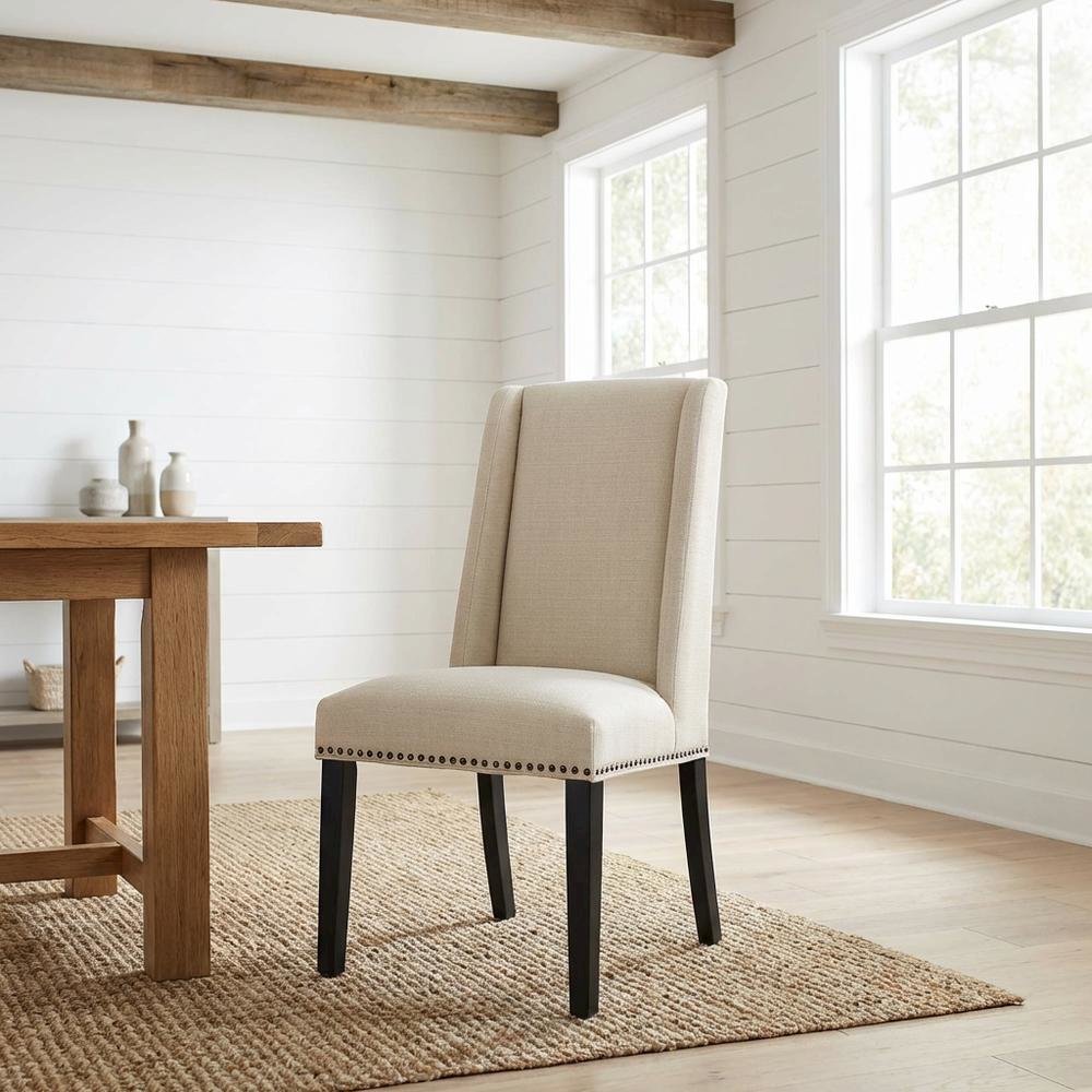 Fabric dining chair with backrest and cushioned seat, modern sturdy construction