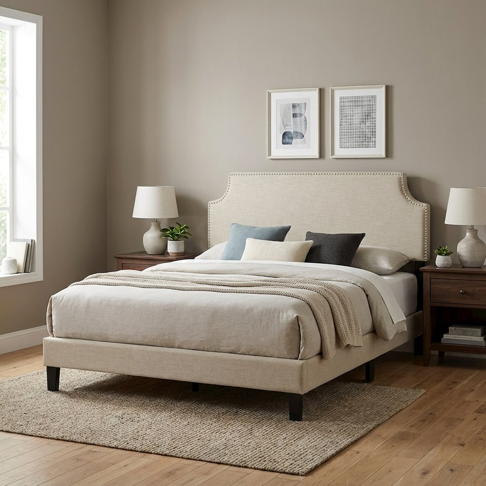 Upholstered Fabric Queen Headboard with Padded Design and Sturdy Frame