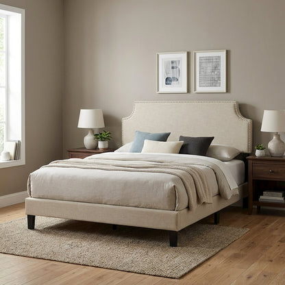 Upholstered Fabric Queen Headboard with Padded Design and Sturdy Frame