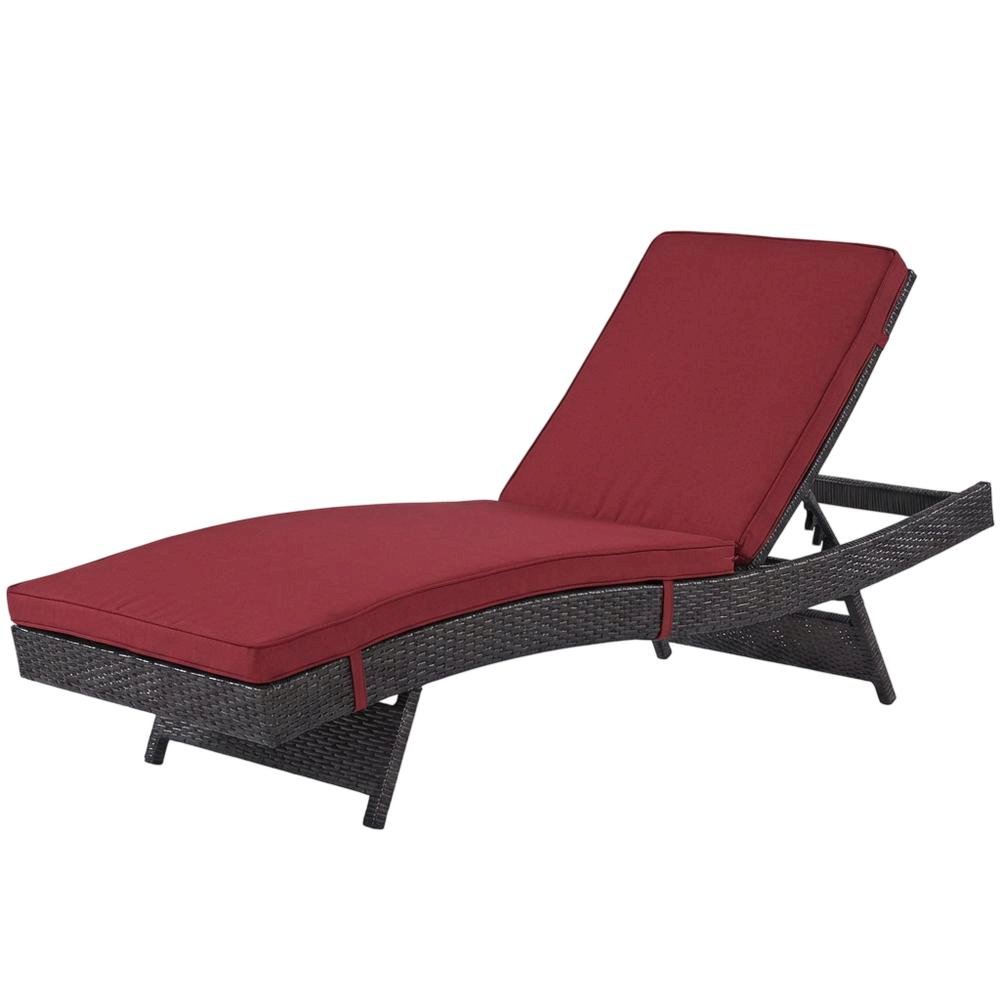 Outdoor Patio Chaise In Neutral Fabric With Cushioned Comfort For Relaxing