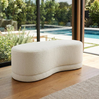 Outdoor upholstered ottoman bench with plush top for patio seating