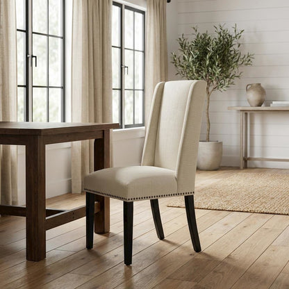Fabric dining chair with backrest and cushioned seat, modern sturdy construction