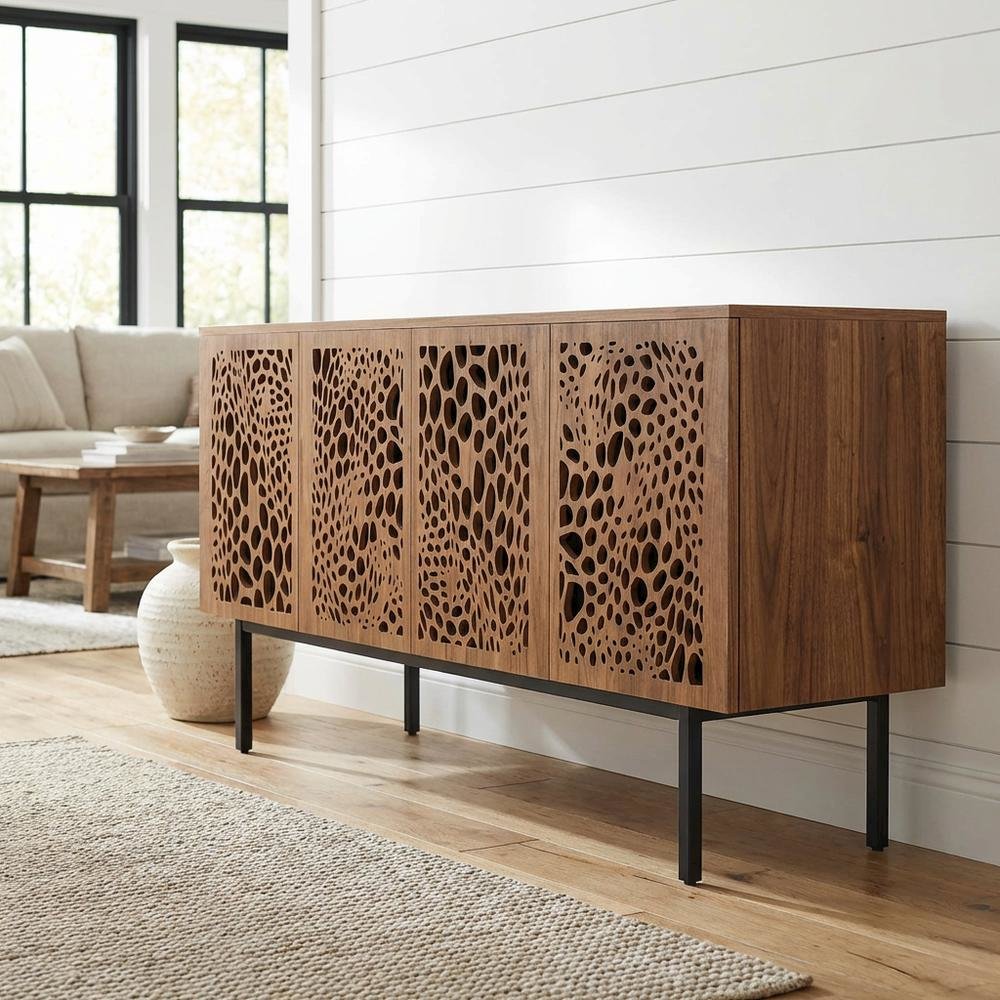 Wooden Brown TV Stand with Ample Storage Space and Modern Design