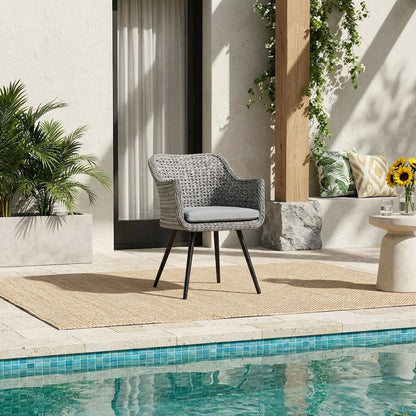Outdoor Wicker Rattan Dining Armchair With Armrest And Classic Design
