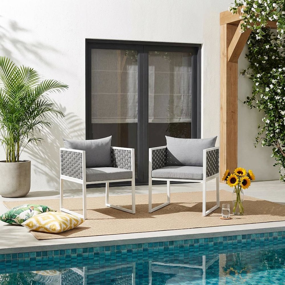 Aluminum Outdoor Dining Armchair Set Of 2 With Cushioned Seating