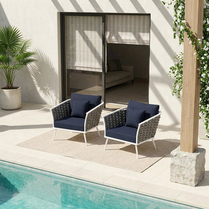 Outdoor Patio Aluminum Armchair Set Of 2 With Cushioned Seats For Garden, Deck