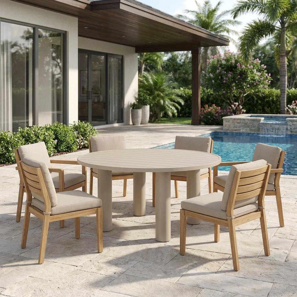 Aluminum Outdoor Dining Table with Round Top and Sturdy Base