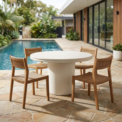 Round Concrete Outdoor Dining Table with Weather-Resistant Surface