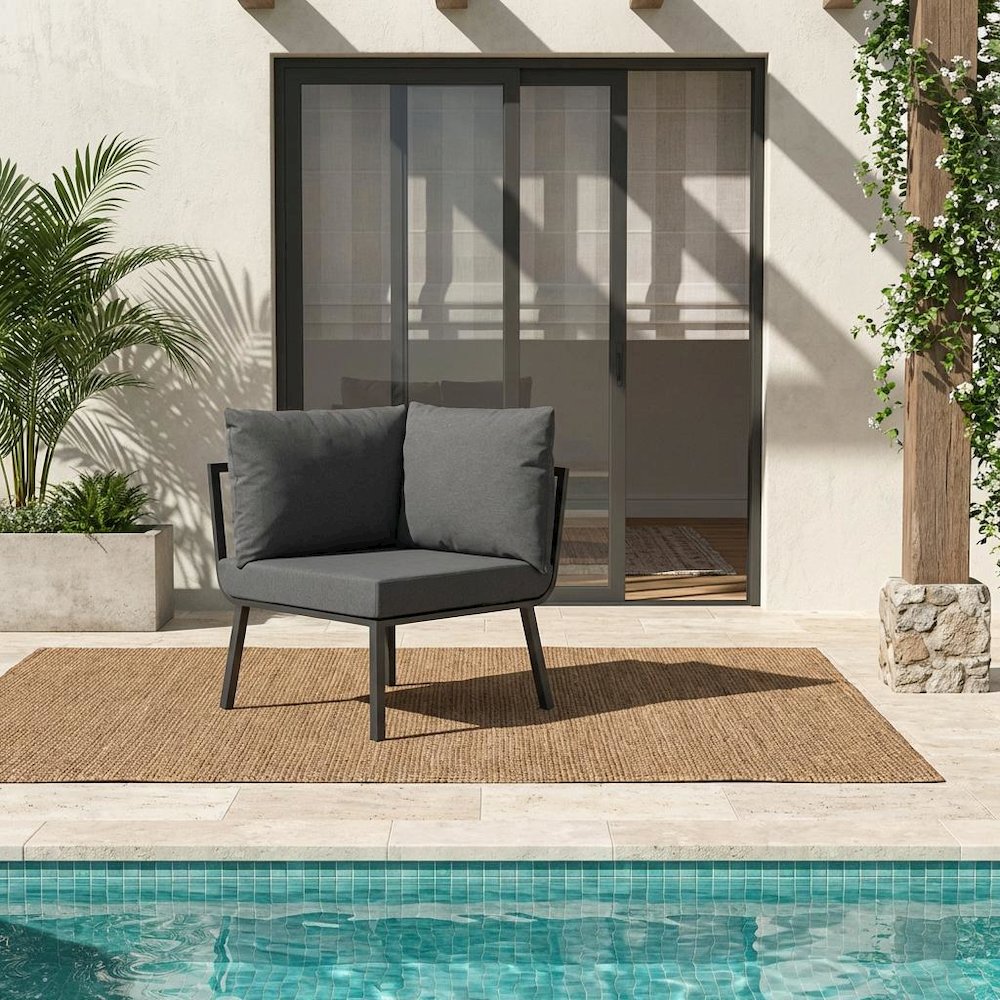 Outdoor Patio Aluminum Corner Chair With Cushioned Seat And Armrests