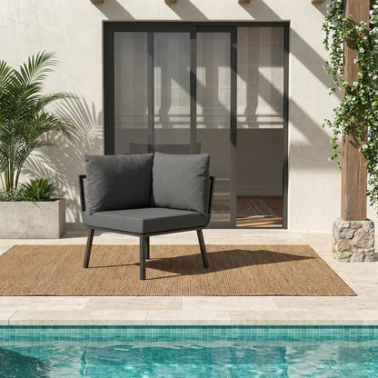Outdoor Patio Aluminum Corner Chair With Cushioned Seat And Armrests
