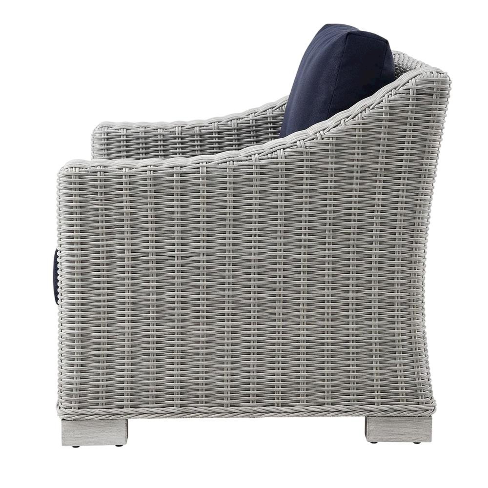 Outdoor Patio Wicker Rattan Armchair With Cushioned Seat And Armrests