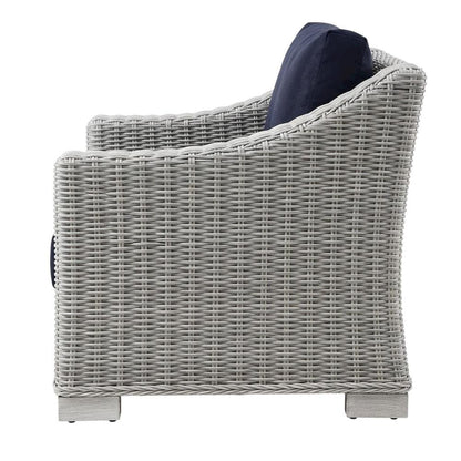 Outdoor Patio Wicker Rattan Armchair With Cushioned Seat And Armrests