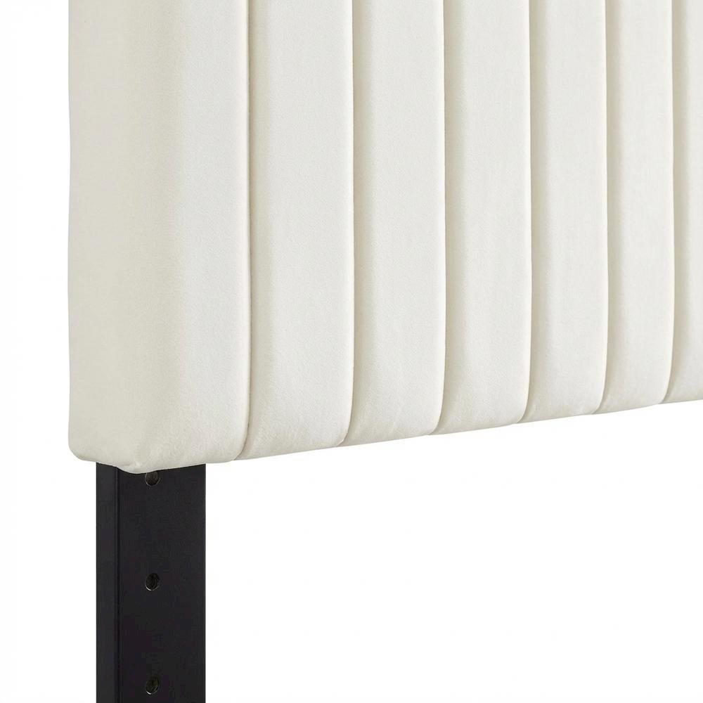 Ivory Velvet Twin Headboard with Padded Upholstery and Elegant Design