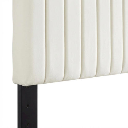 Ivory Velvet Twin Headboard with Padded Upholstery and Elegant Design
