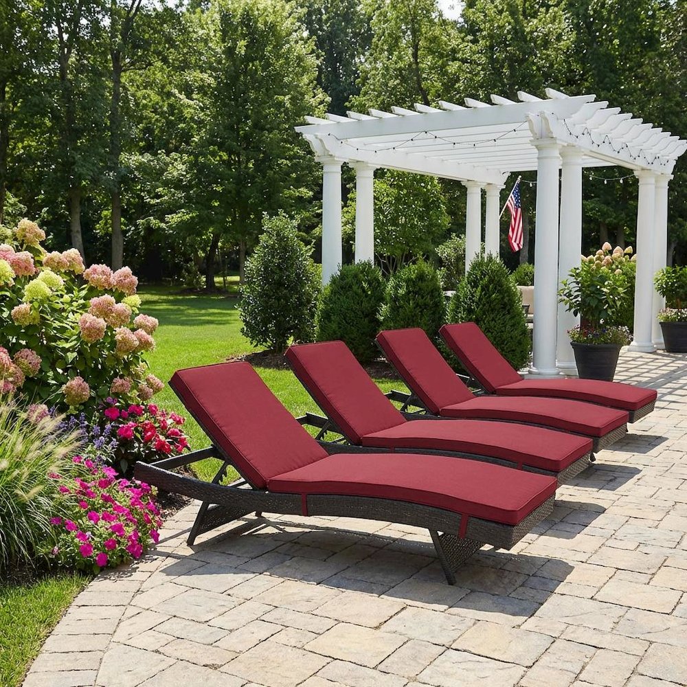 Outdoor Patio Chaise Set Of 4 With Cushioned Lounge Chairs, Backyard Relaxation