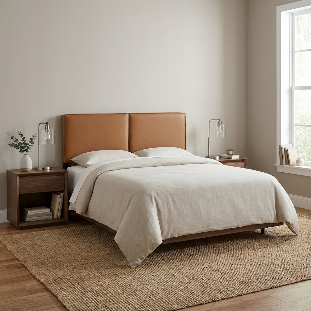 Vegan Leather Queen Headboard in Neutral Tone, Durable Finish, Elegant Design