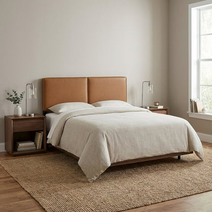 Vegan Leather Queen Headboard in Neutral Tone, Durable Finish, Elegant Design