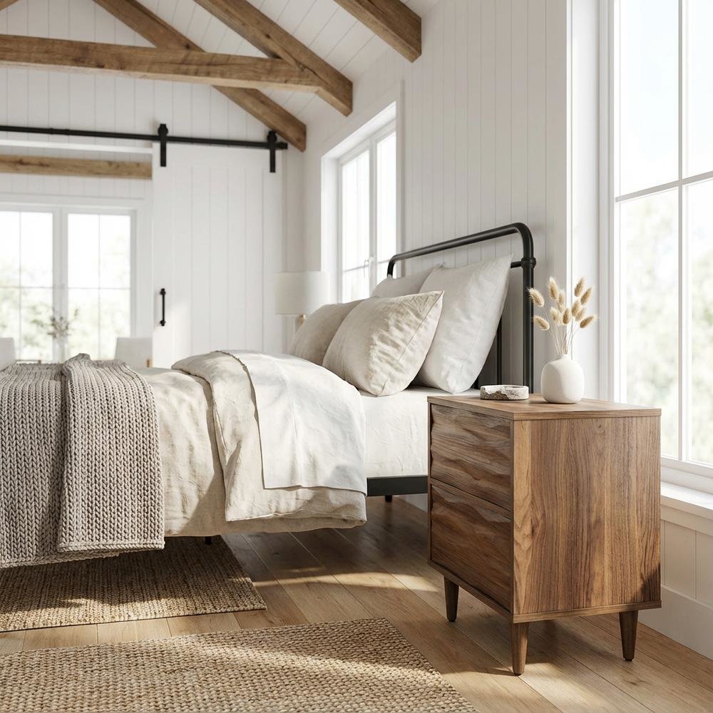 Brown Wooden Nightstand with Two Drawers and Sleek Modern Design