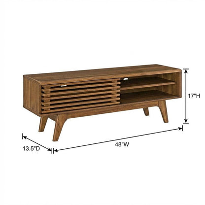 Wooden brown TV stand with 48-inch width and sleek design
