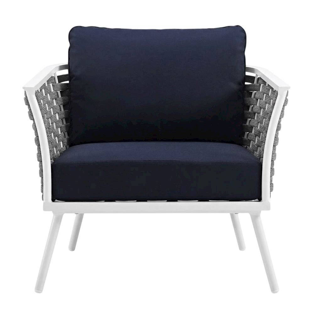 Aluminum Armchair For Outdoor Lounge With Cushioned Seat And Armrests