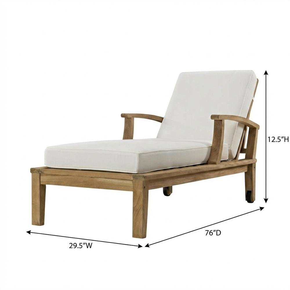 Outdoor Patio Teak Single Lounge Chair With Cushioned Seat And Armrests