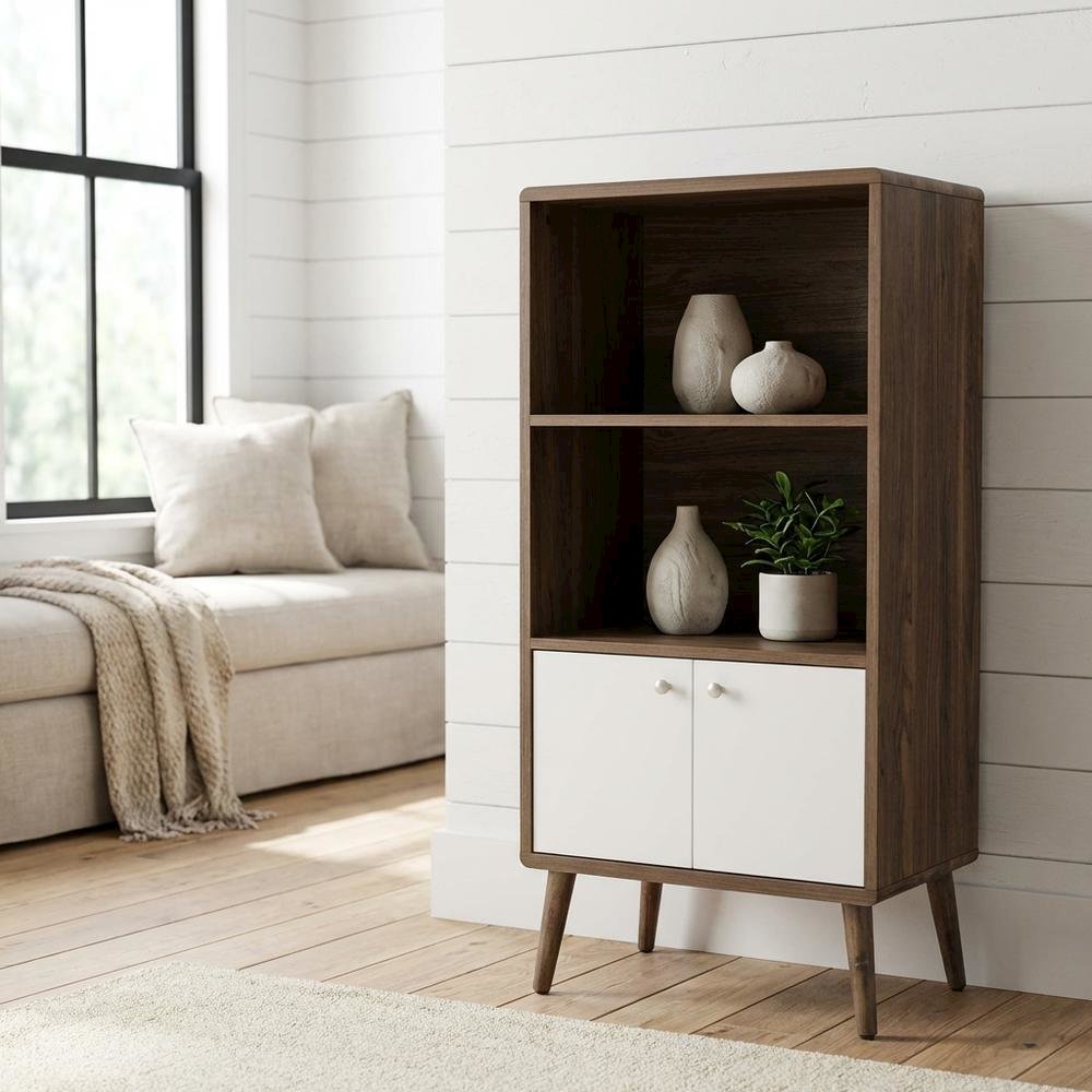 Wood Display Cabinet Bookshelf with Shelving Storage for Living Room