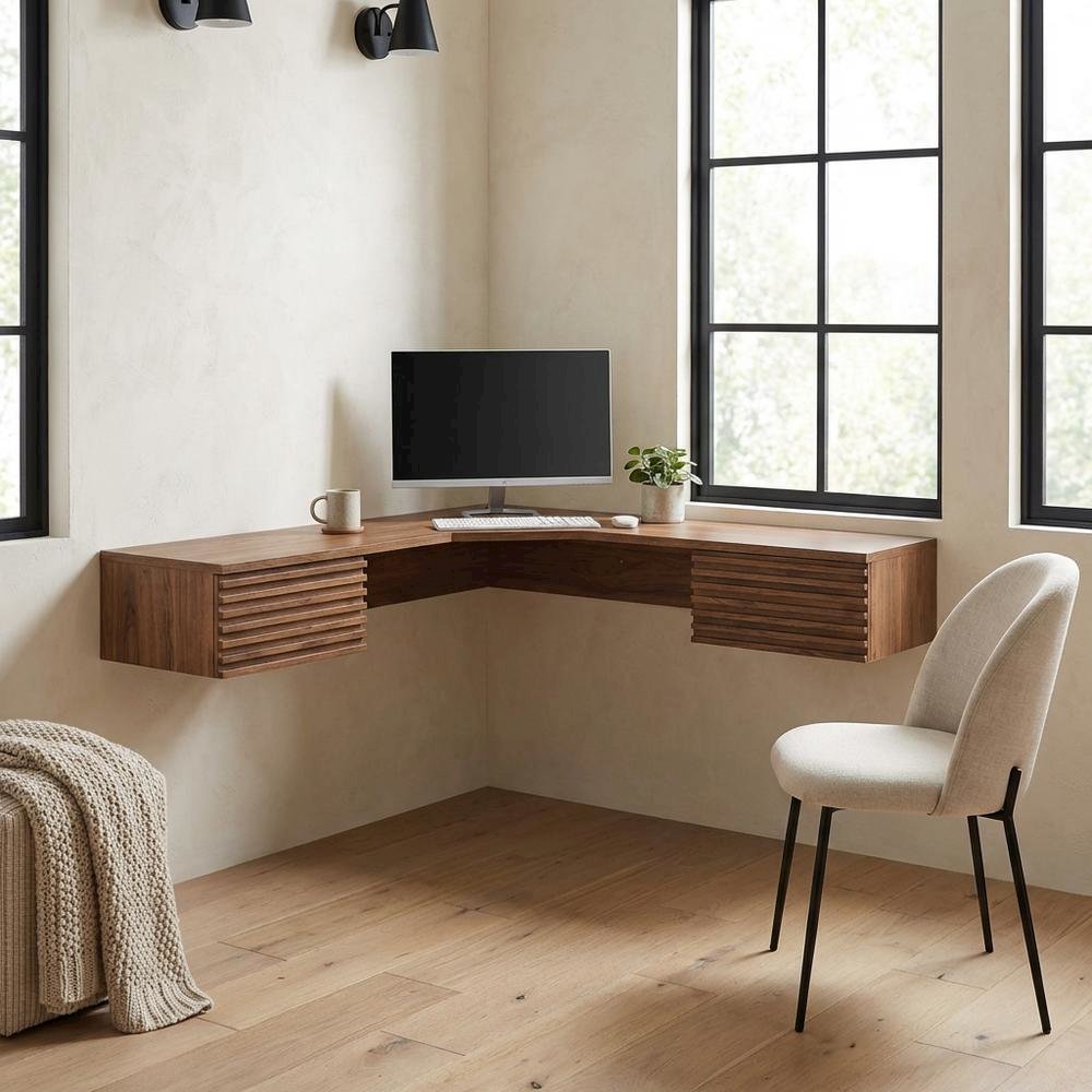 L-Shaped Wall Mount Corner Office Desk In Modern Style For Workspace Efficiency