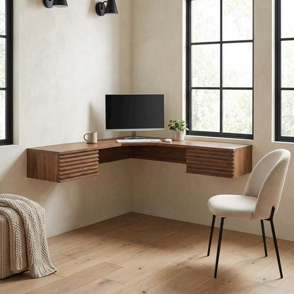 L-Shaped Wall Mount Corner Office Desk In Modern Style For Workspace Efficiency