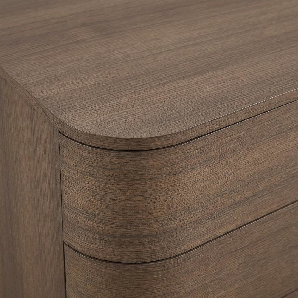 Dark Brown Curved Office Desk with 6 Drawers and Keyboard Shelf