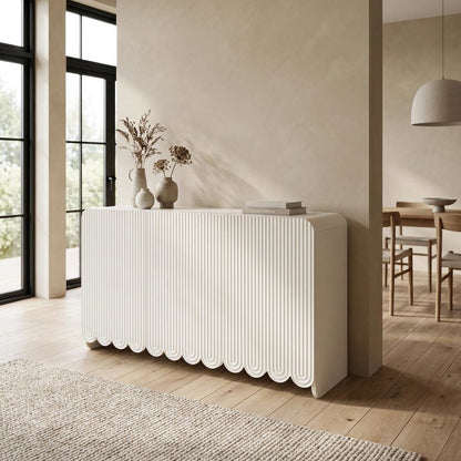 Fluted And Scalloped Sideboard Storage Cabinet In Elegant Finish