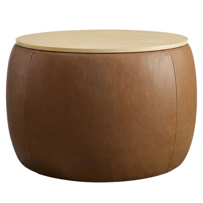 Vegan Leather Storage Ottoman, Neutral Color with Spacious Seat, Durable