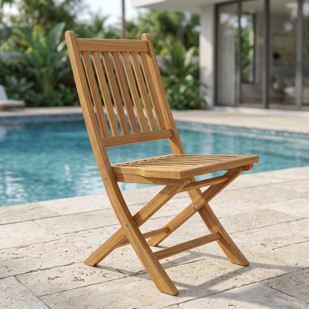 Weather-Resistant Teak Outdoor Folding Chair With Comfortable Backrest