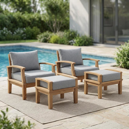 Teak Outdoor Patio Dining Set With 4 Pieces And Sturdy Construction