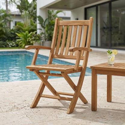 Elegant Teak Outdoor Folding Chair for Patio Dining with Armrests