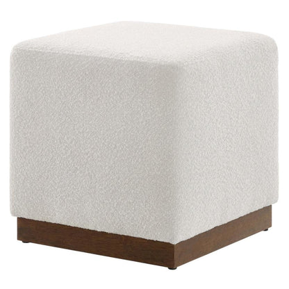 Square Boucle Upholstered Ottoman, Neutral Tone, Versatile Seating, Footrest