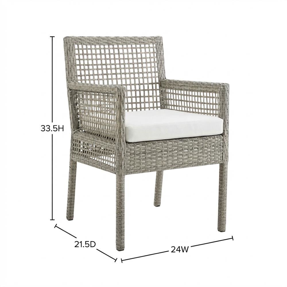 Outdoor Patio Wicker Rattan Dining Armchair Set Of 2, Cushioned Seat, Armrests