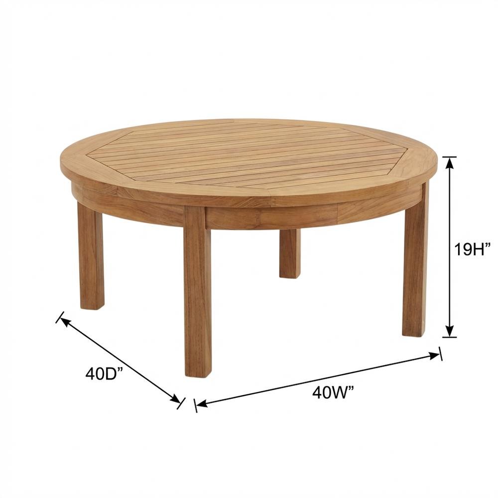 Teak Outdoor Coffee Table With Round Top And Rustic Finish