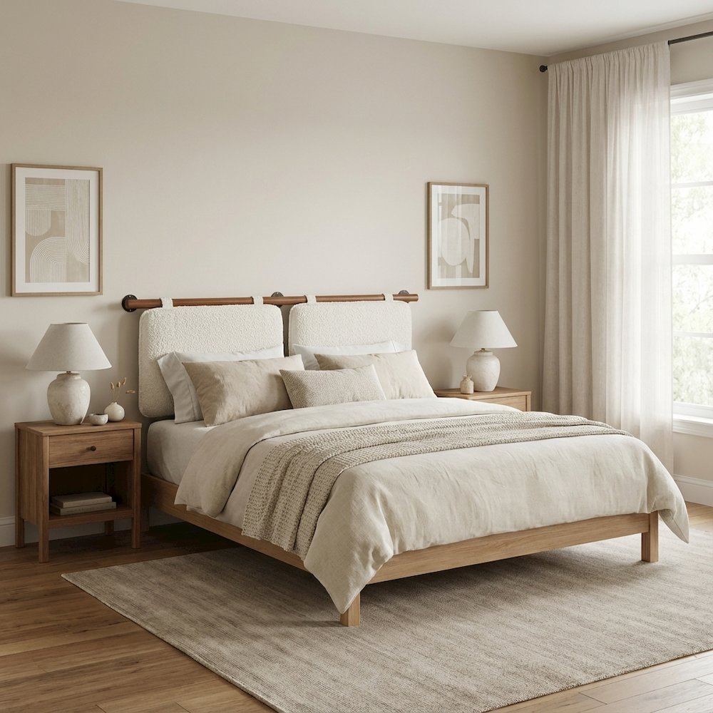 Chenille Upholstered Wall-Mounted King Headboard with Soft Fabric Finish